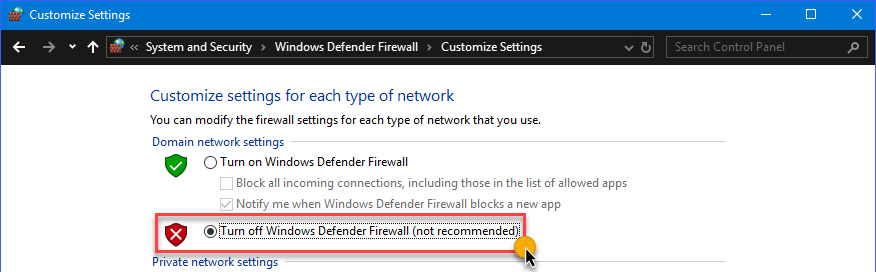 Temporary Deactivate Firewall